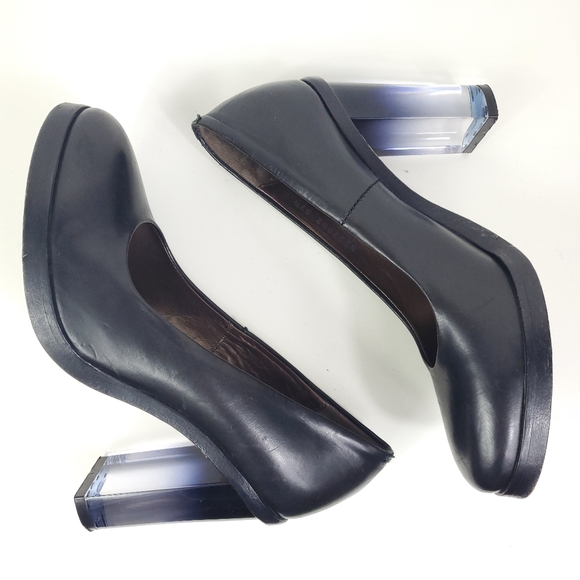 Black Leather AGL See Through Block Heel - Picture 3 of 9